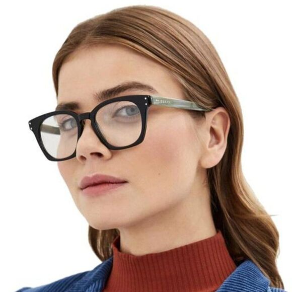 SALE! NEW GUCCI LOGO GG0572O 009 Black Grey Demo Square Unisex Eyeglasses